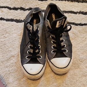 Converse Low-Top Canvas Sneakers in Charcoal Gray and White